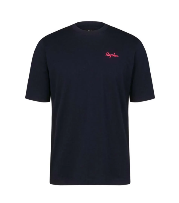 RAPHA MEN'S LOGO T-SHIRT - DARK NAVY / HIS VIS PINK AUTHENTIC